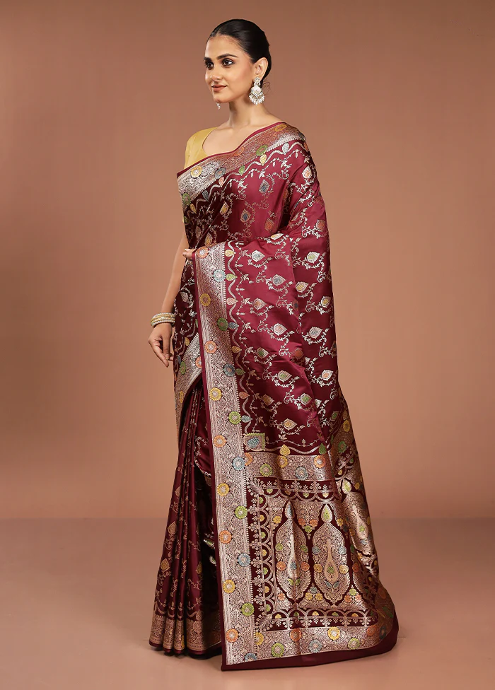 Purple Banarasi Silk Saree With Blouse Piece - Image 4