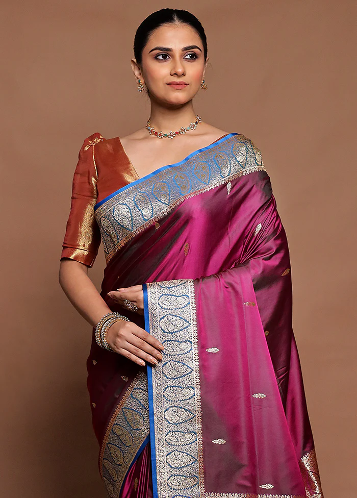 Purple Banarasi Silk Saree With Blouse Piece - Image 2