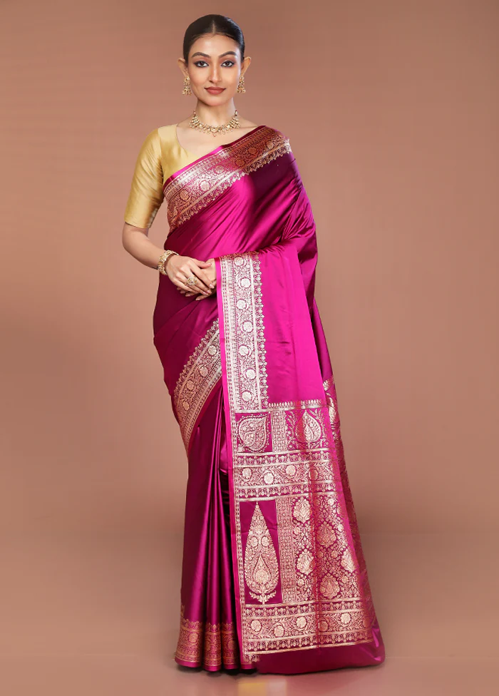 Purple Banarasi Silk Saree With Blouse Piece - Image 2