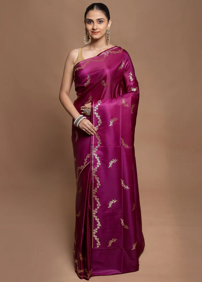 Purple Banarasi Silk Saree With Blouse Piece