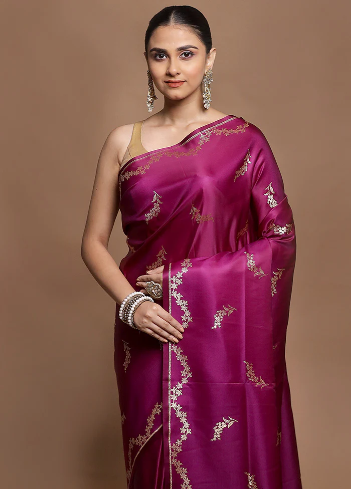 Purple Banarasi Silk Saree With Blouse Piece - Image 2