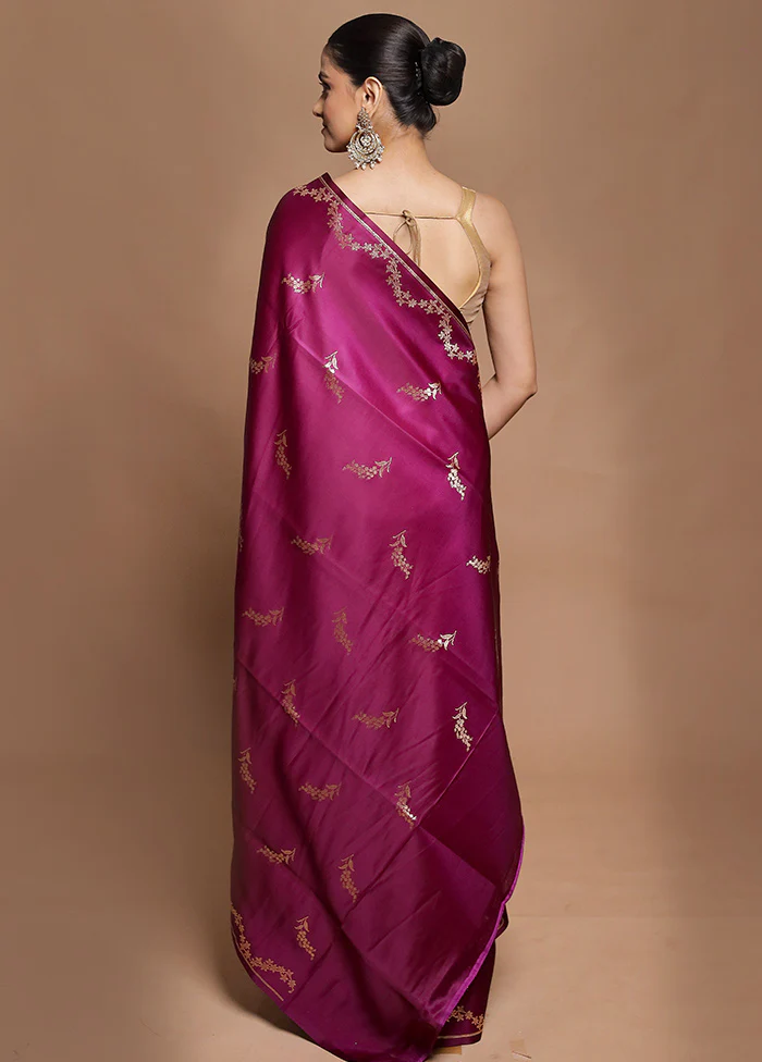 Purple Banarasi Silk Saree With Blouse Piece - Image 3