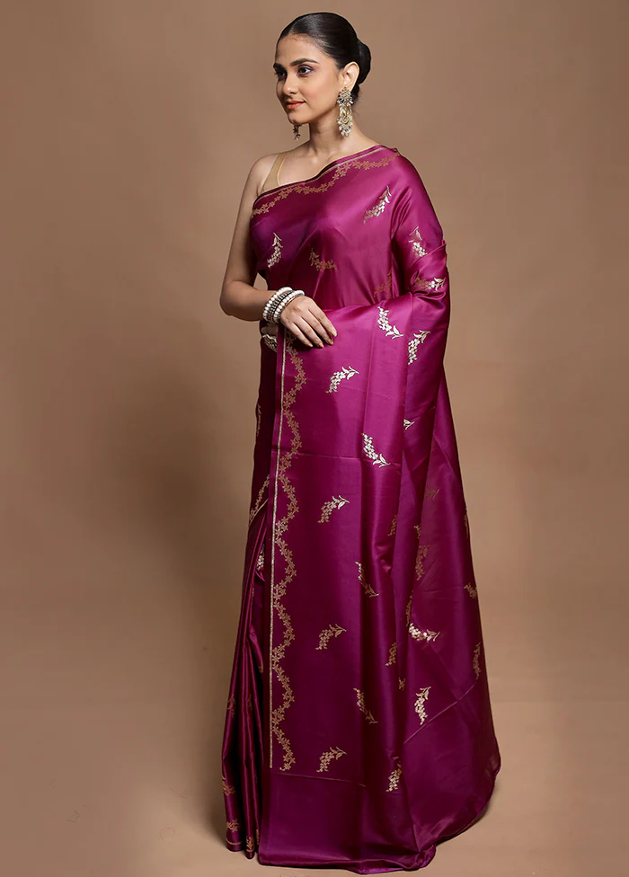 Purple Banarasi Silk Saree With Blouse Piece - Image 4