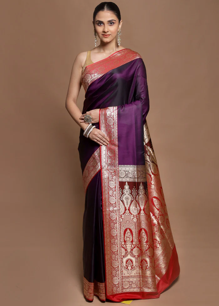 Purple Banarasi Silk Saree With Blouse Piece