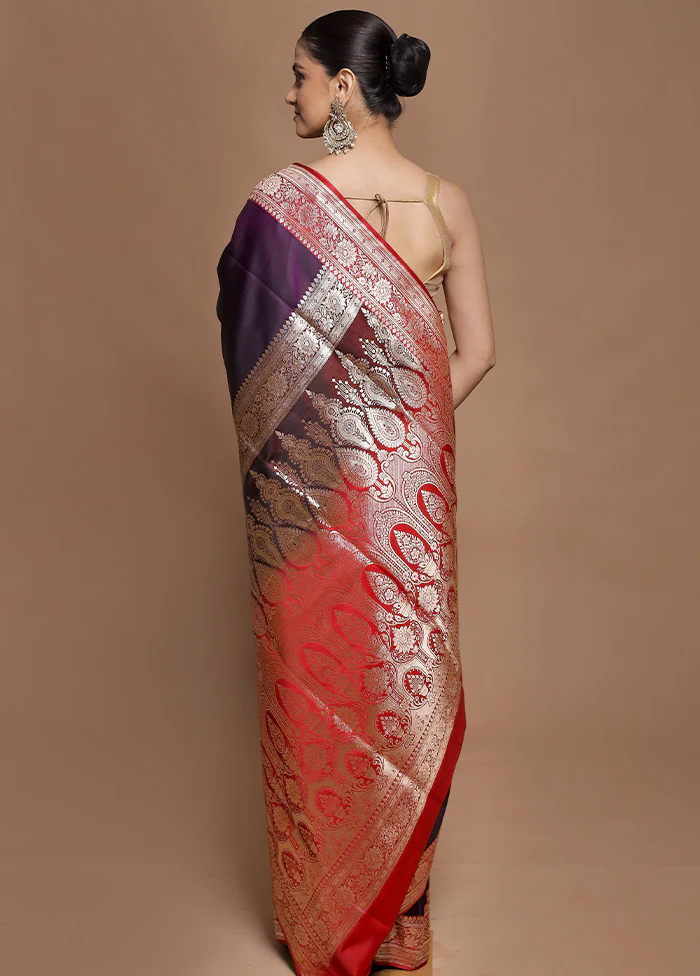 Purple Banarasi Silk Saree With Blouse Piece - Image 3