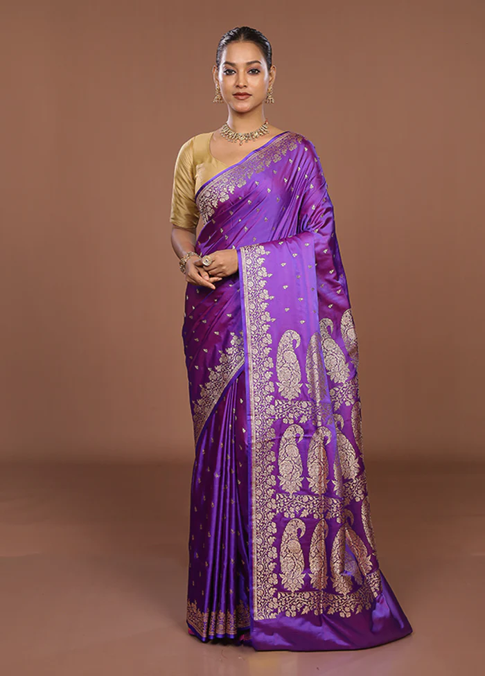 Purple Banarasi Silk Saree With Blouse Piece - Image 2