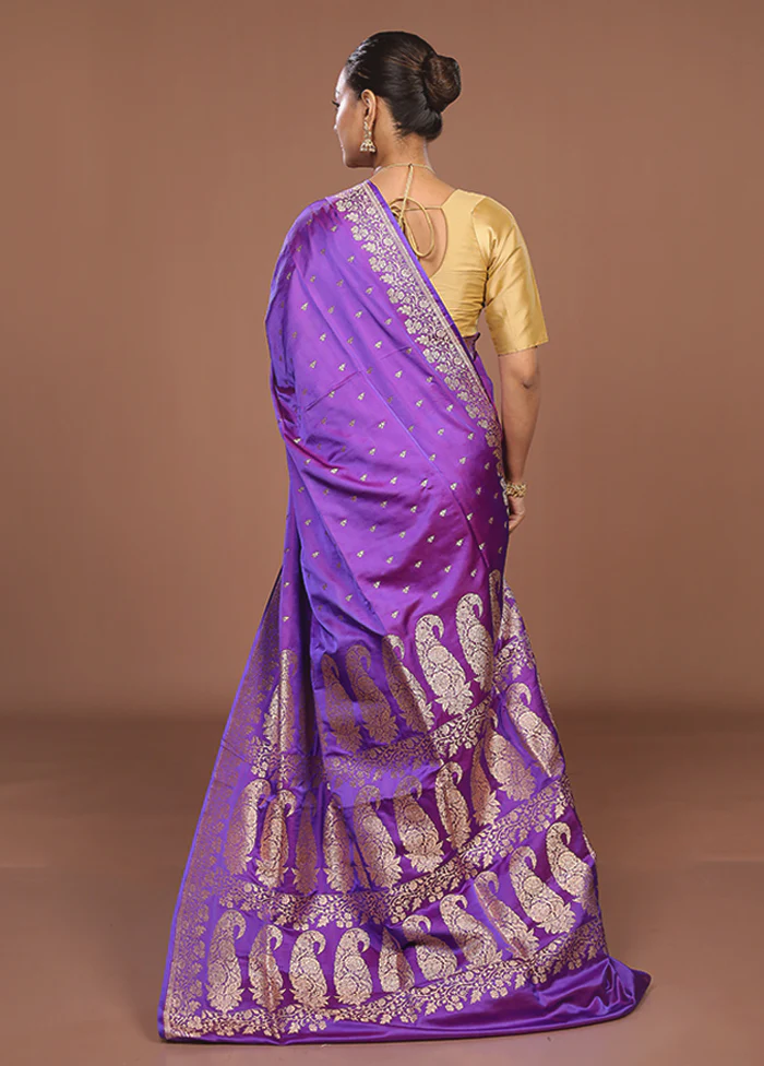Purple Banarasi Silk Saree With Blouse Piece - Image 3
