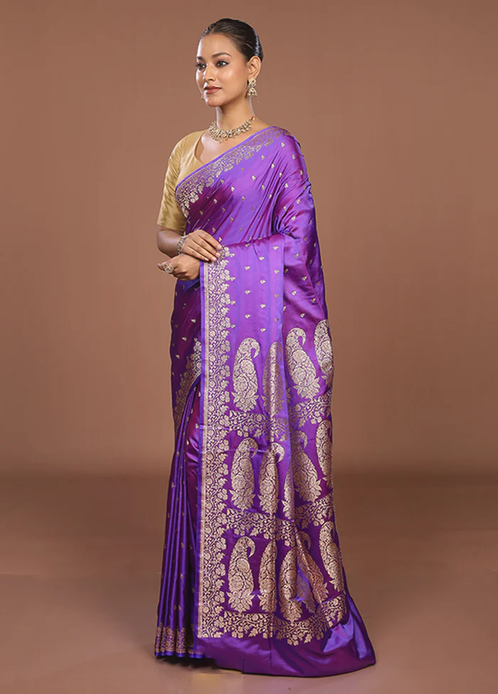 Purple Banarasi Silk Saree With Blouse Piece - Image 4