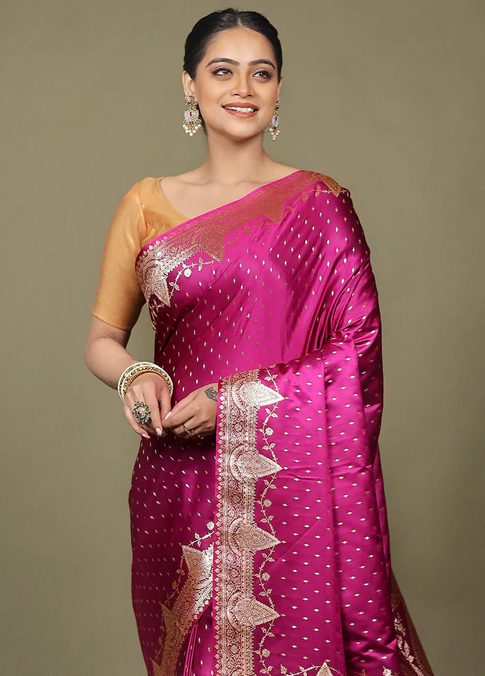 Purple Banarasi Silk Saree With Blouse Piece