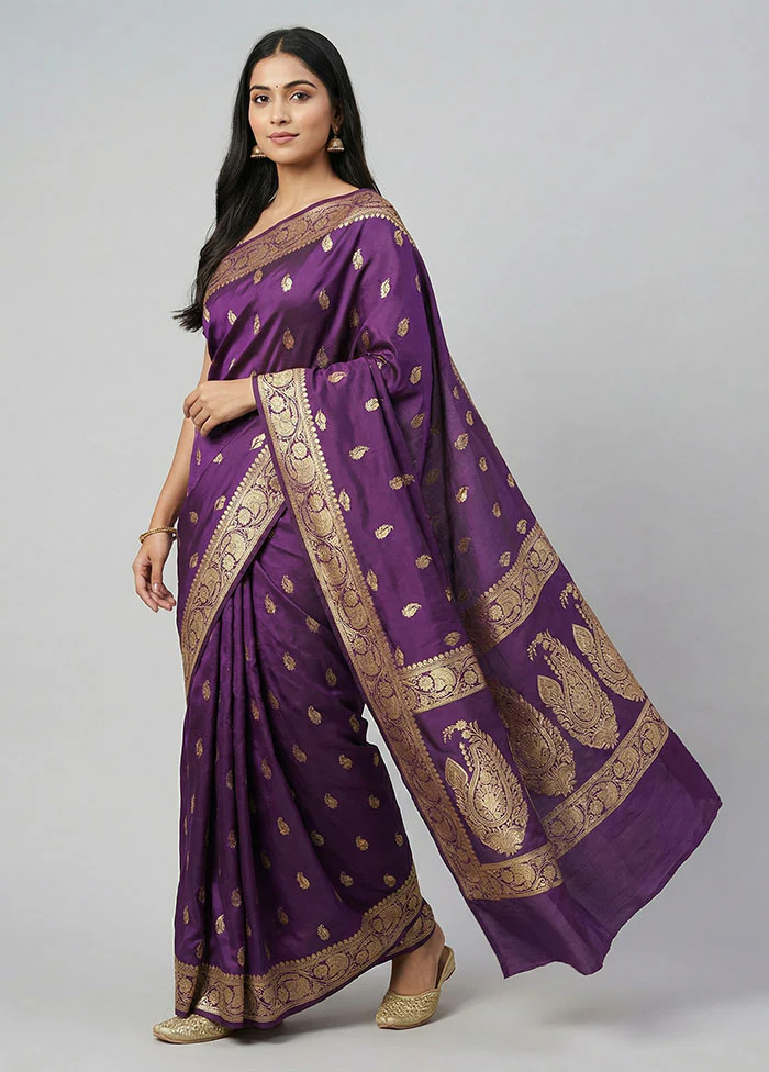 Purple Banarasi Silk Saree With Blouse Piece