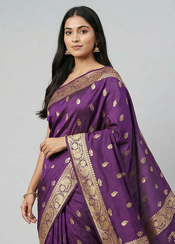Purple Banarasi Silk Saree With Blouse Piece - Image 2