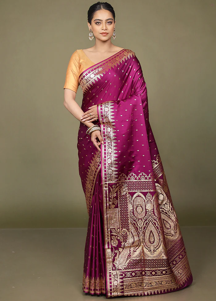 Purple Banarasi Silk Saree With Blouse Piece - Image 2