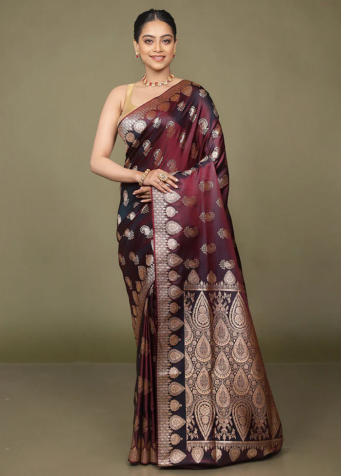Purple Banarasi Silk Saree With Blouse Piece - Image 2
