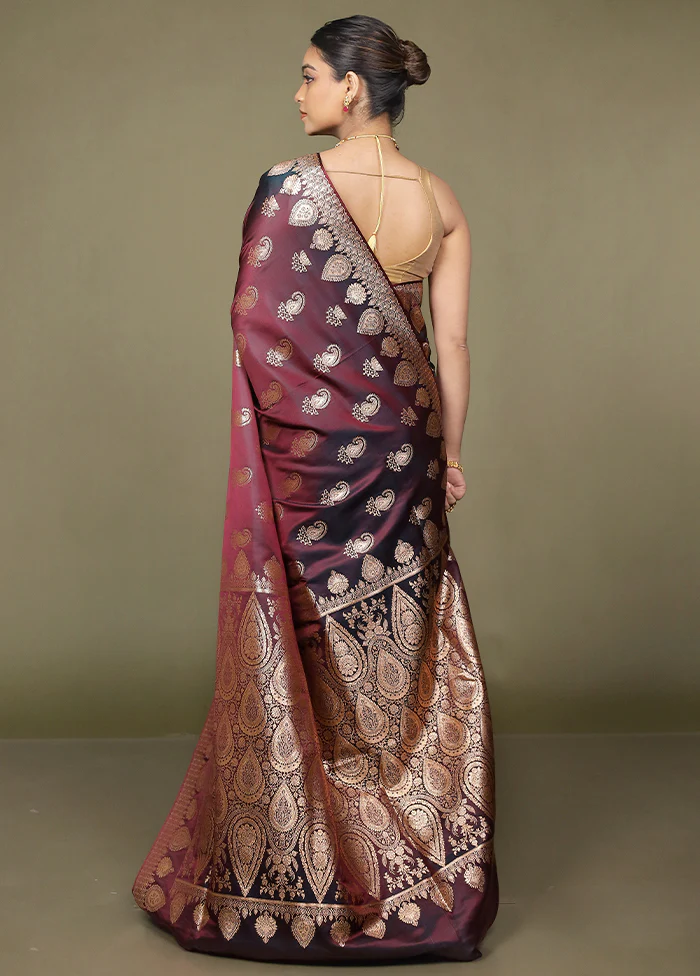 Purple Banarasi Silk Saree With Blouse Piece - Image 3