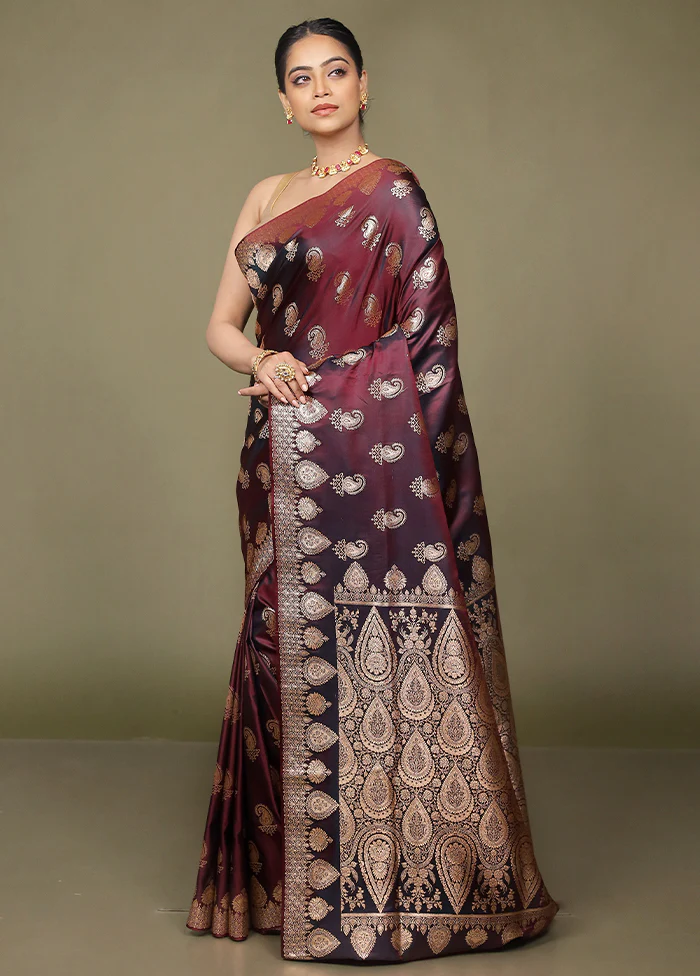 Purple Banarasi Silk Saree With Blouse Piece - Image 4