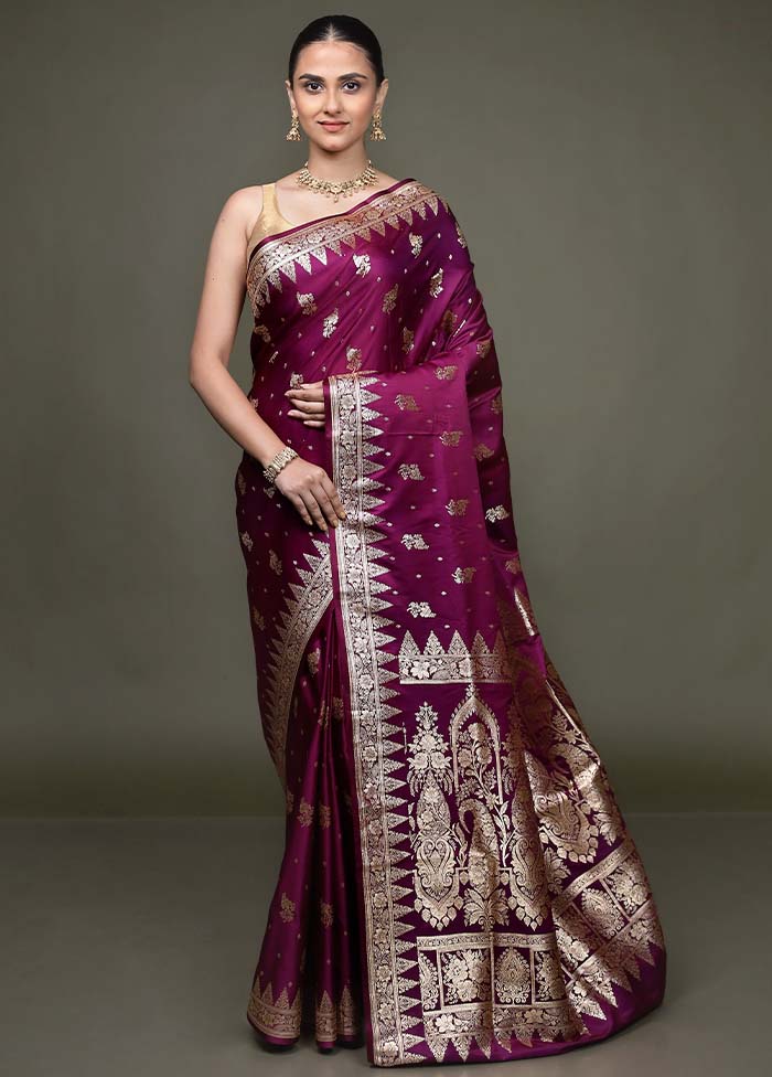 Purple Banarasi Silk Saree With Blouse Piece - Image 2