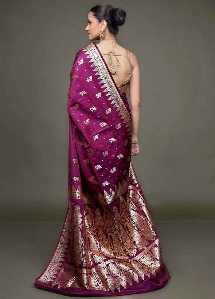 Purple Banarasi Silk Saree With Blouse Piece - Image 3