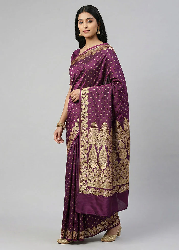 Purple Banarasi Silk Saree With Blouse Piece