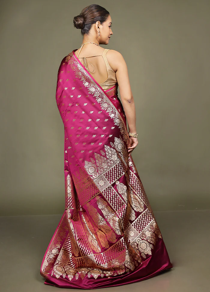Purple Banarasi Silk Saree With Blouse Piece - Image 3