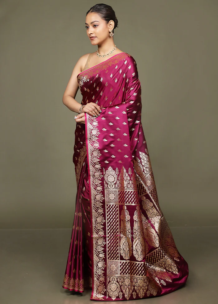 Purple Banarasi Silk Saree With Blouse Piece - Image 4