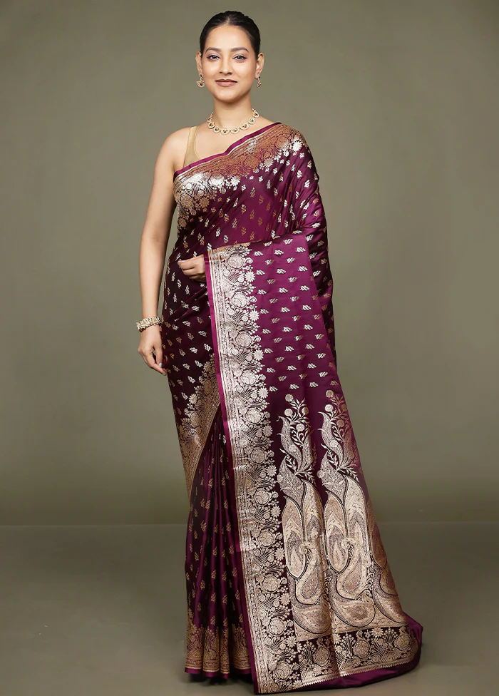 Purple Banarasi Silk Saree With Blouse Piece - Image 2