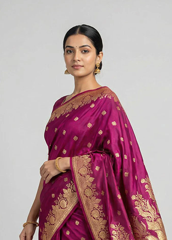 Purple Banarasi Silk Saree With Blouse Piece - Image 2