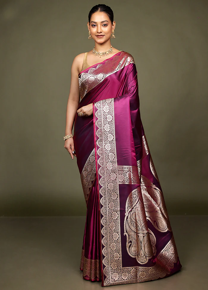 Purple Banarasi Silk Saree With Blouse Piece - Image 2