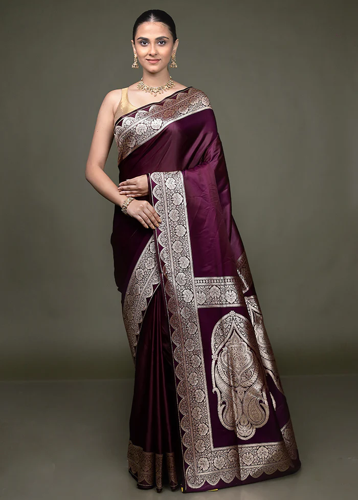 Purple Banarasi Silk Saree With Blouse Piece - Image 2