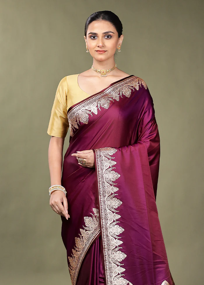 Purple Banarasi Silk Saree With Blouse Piece