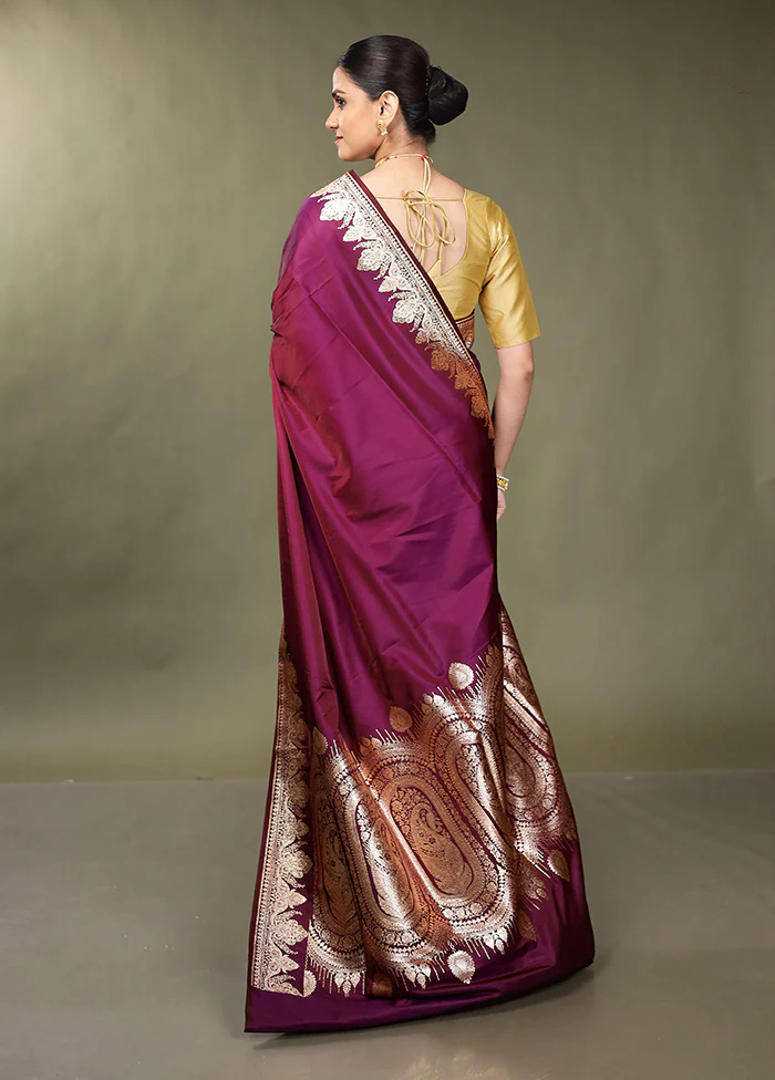 Purple Banarasi Silk Saree With Blouse Piece - Image 3
