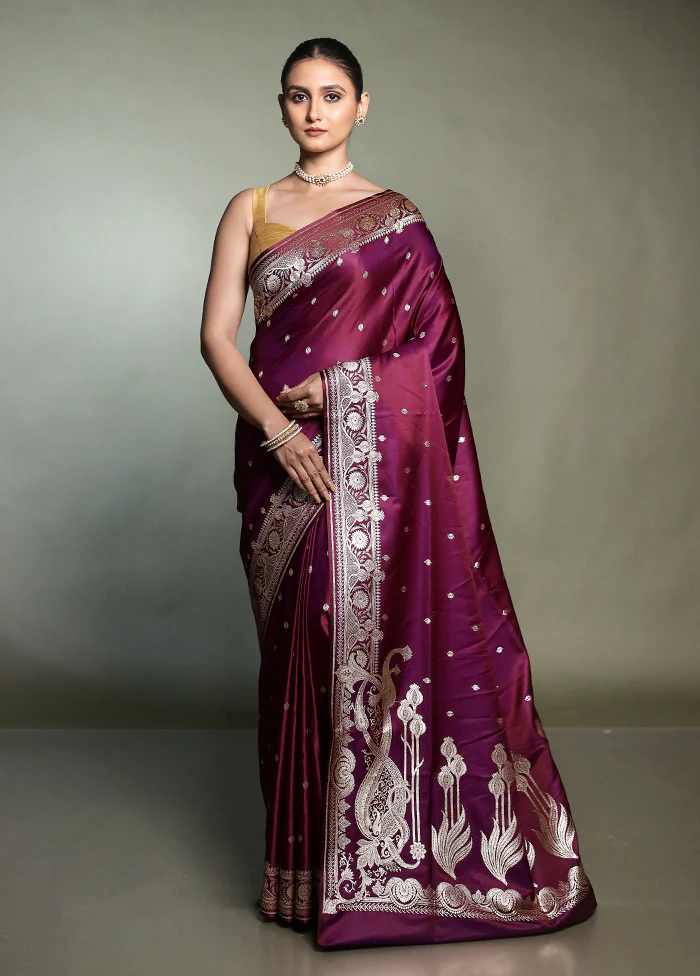 Purple Banarasi Silk Saree With Blouse Piece - Image 2