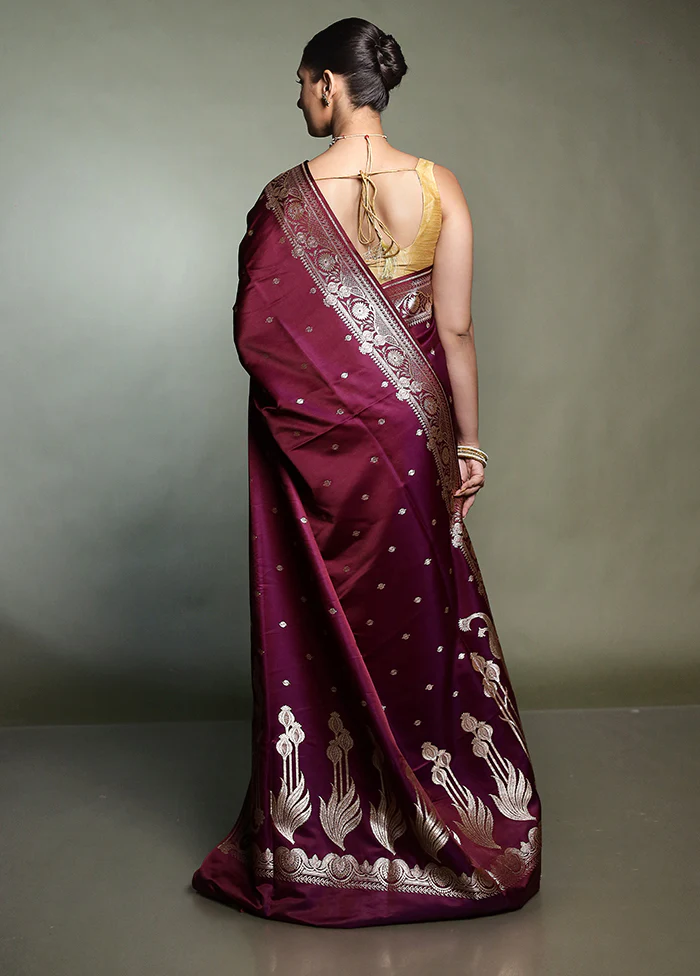 Purple Banarasi Silk Saree With Blouse Piece - Image 3