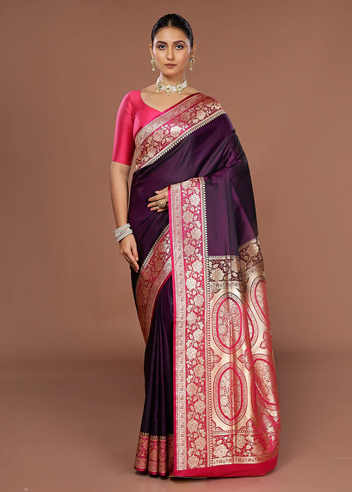 Purple Banarasi Silk Saree With Blouse Piece - Image 2