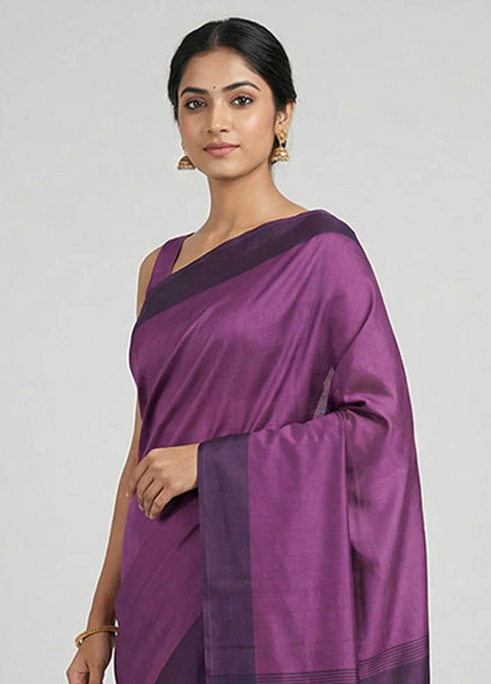 Purple Banarasi Silk Saree With Blouse Piece - Image 2
