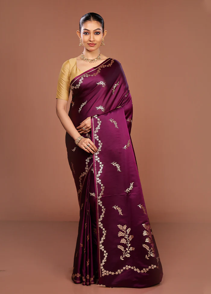 Purple Banarasi Silk Saree With Blouse Piece - Image 2
