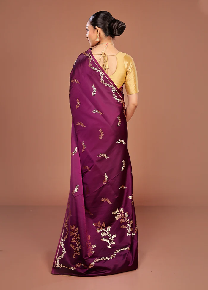 Purple Banarasi Silk Saree With Blouse Piece - Image 3