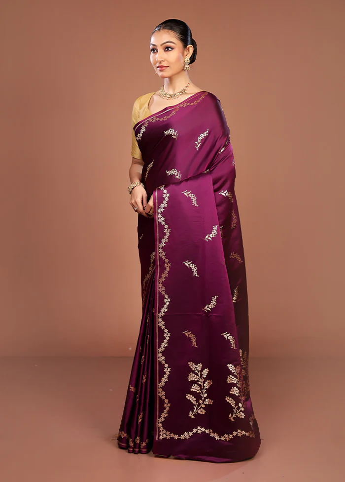 Purple Banarasi Silk Saree With Blouse Piece - Image 4