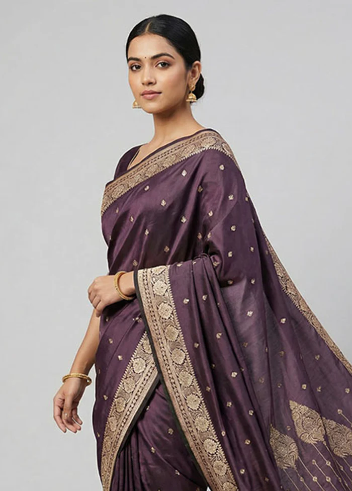 Purple Banarasi Silk Saree With Blouse Piece - Image 2