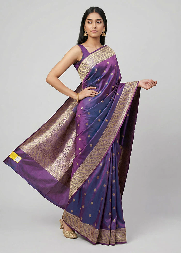 Purple Banarasi Silk Saree With Blouse Piece