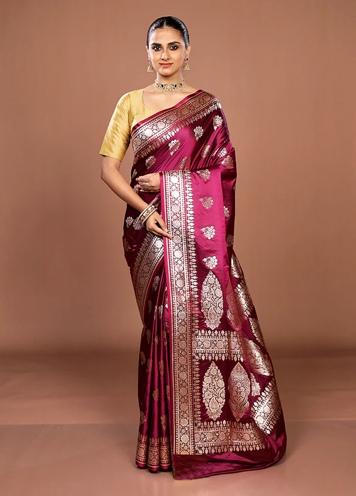 Purple Banarasi Silk Saree With Blouse Piece - Image 2