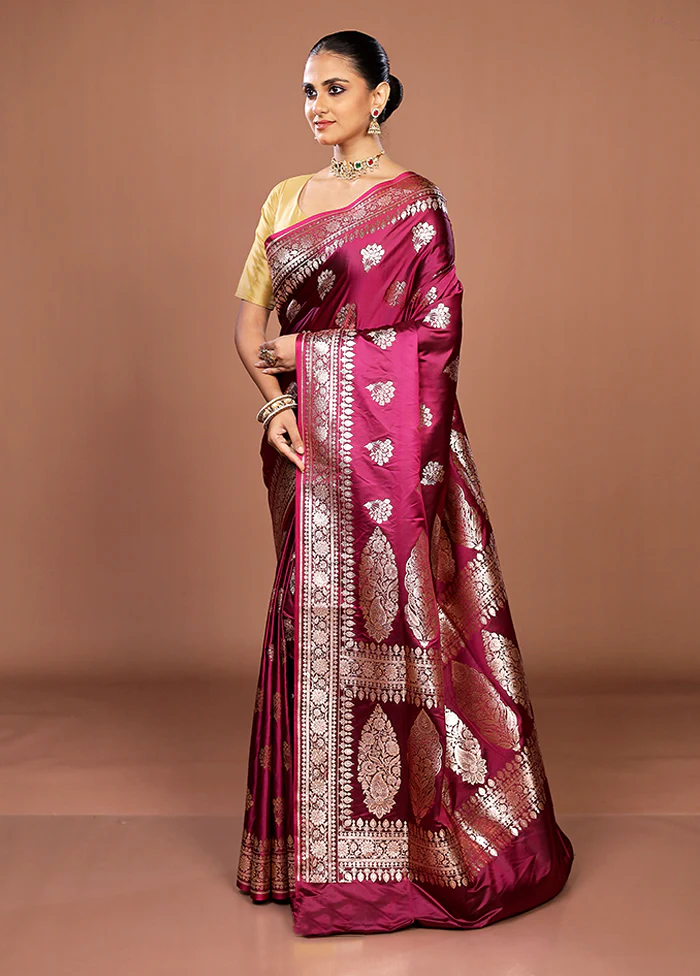 Purple Banarasi Silk Saree With Blouse Piece - Image 4