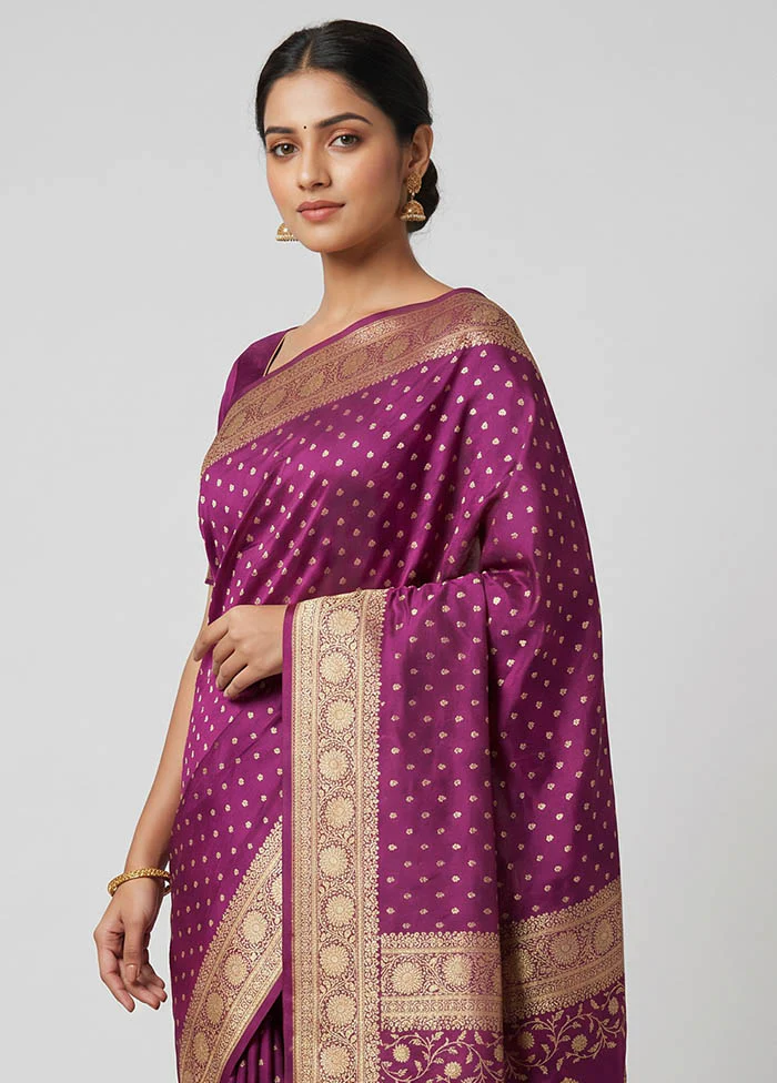 Purple Banarasi Silk Saree With Blouse Piece - Image 2