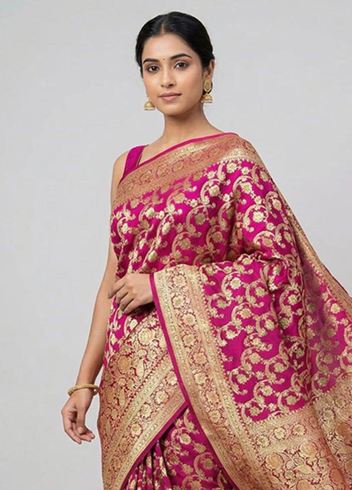Purple Banarasi Silk Saree With Blouse Piece - Image 2