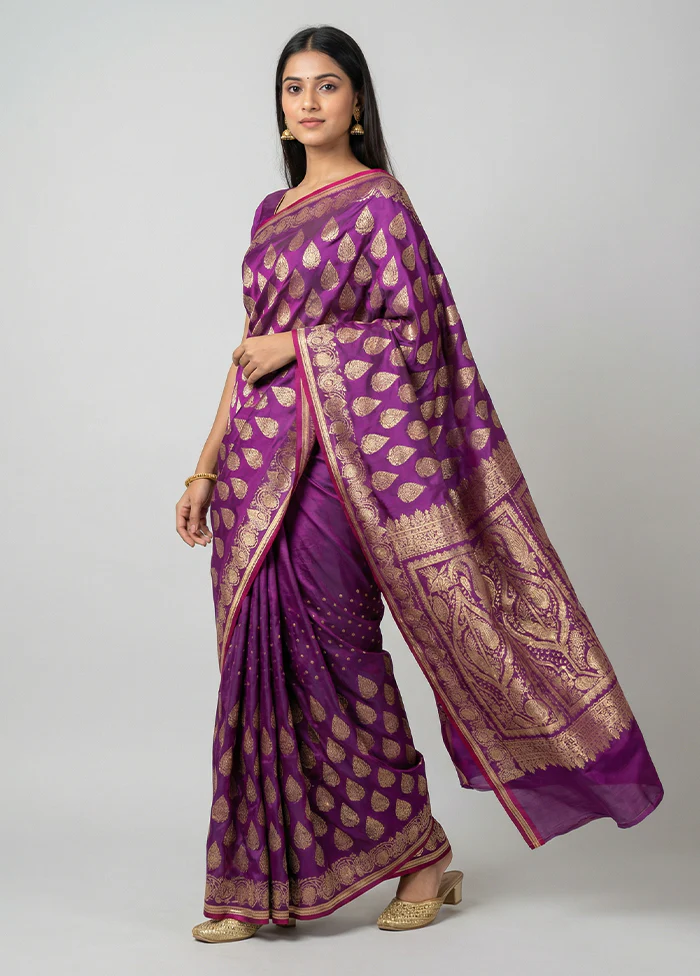 Purple Banarasi Silk Saree With Blouse Piece