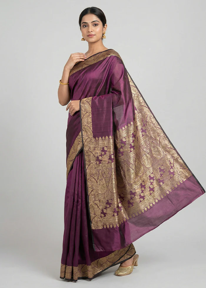 Purple Banarasi Silk Saree With Blouse Piece