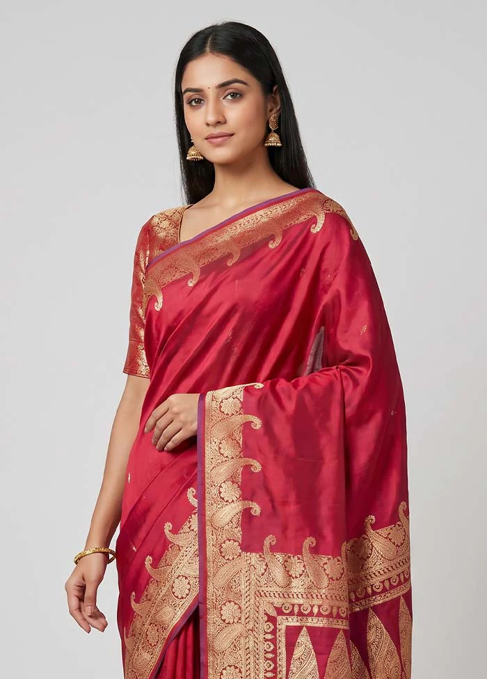 Purple Banarasi Silk Saree With Blouse Piece - Image 2