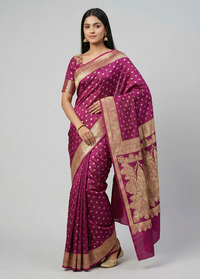 Purple Banarasi Silk Saree With Blouse Piece