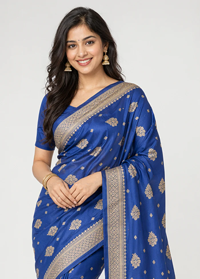 Purple Banarasi Silk Saree With Blouse Piece - Image 2