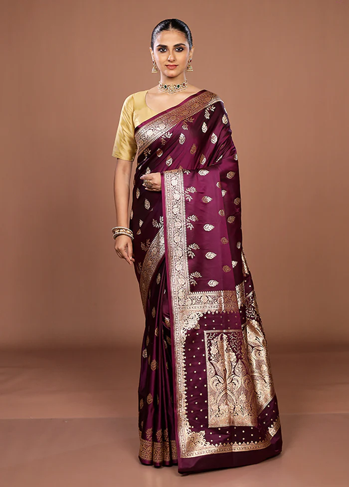 Purple Banarasi Silk Saree With Blouse Piece - Image 2