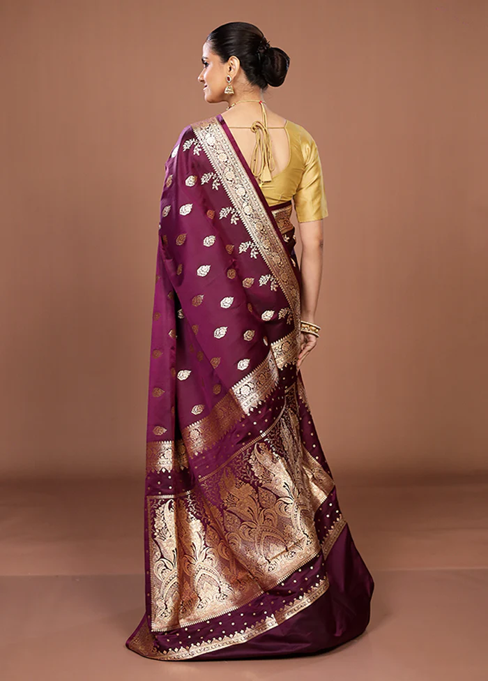 Purple Banarasi Silk Saree With Blouse Piece - Image 3